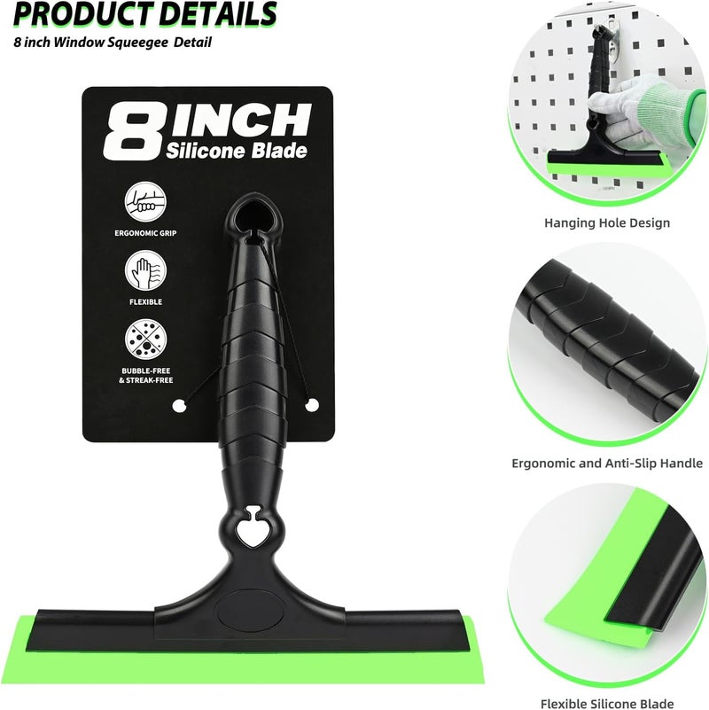 Ehdis 2PCS Flexible 8-Inch Silicone Squeegee Window Tint Tool Auto Water Blade, Shower Squeegee for Car Windshield, Glass, Tiles, and Smooth Surfaces (Green) - Image 3